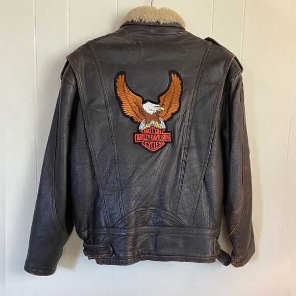 Joint Intl Men’s Bomber Jacket 42 Black Leather Harley Davidson Sherpa *Read* - Picture 1 of 6
